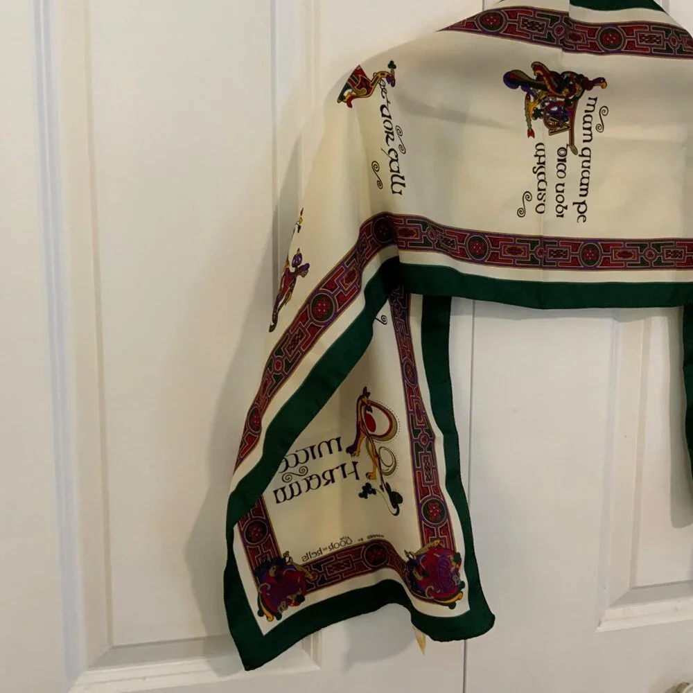 Celtic Clothing Book of Kells Signature Celtic Shawl Scarf Ivory Green